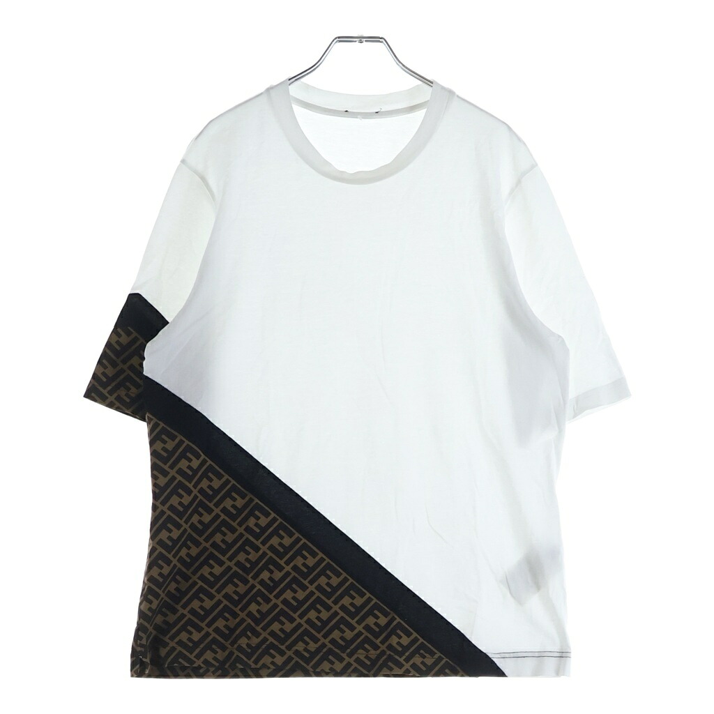 FENDI(フェンディ) サイズ:S 23SS ズッカ ロゴ総柄 クルーネック半袖Tシャツカットソー ホワイト/ブラウン FAF682 AN68【中古】【程度B】【カラーホワイト】【取扱店舗BRING札幌店】｜ブランド買取・販売　BRING