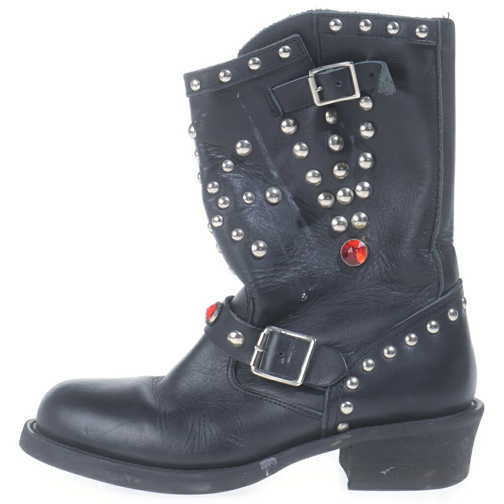 JUNYA WATANABE COMME des GARCONS(ジュンヤワタナベ コムデギャルソン) サイズ:S 02AW STUDDED ENGINEER BOOTS シルバースタッズ ロング エンジニアブーツ レディース ブラック【中古】【程度B】【カラーブラック】【取扱店舗AWESOME原宿店】｜ブランド買取・販売　BRING