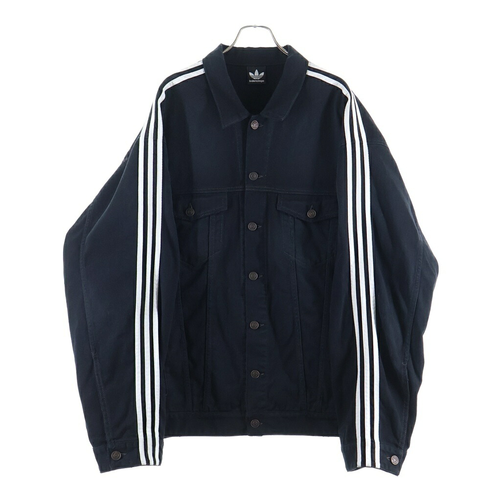 BALENCIAGA(バレンシアガ) サイズ:3 23ss adidas クラッシュ ユーズド 加工 サイド ライン デニム ジャケット ブラック 724775 TNW54【中古】【程度A】【カラーブラック】【取扱店舗BRING渋谷ANNEX店】｜ブランド買取・販売　BRING