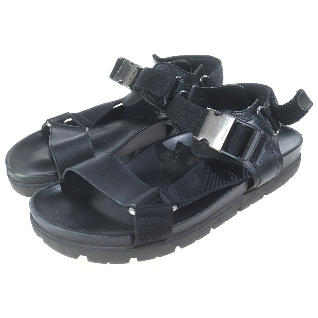 PRADA(プラダ) サイズ:9 アンクルストラップ レザーサンダル シューズ ブラック 2X3055【中古】【程度B】【カラーブラック】【取扱店舗BRING心斎橋店】｜ブランド買取・販売　BRING