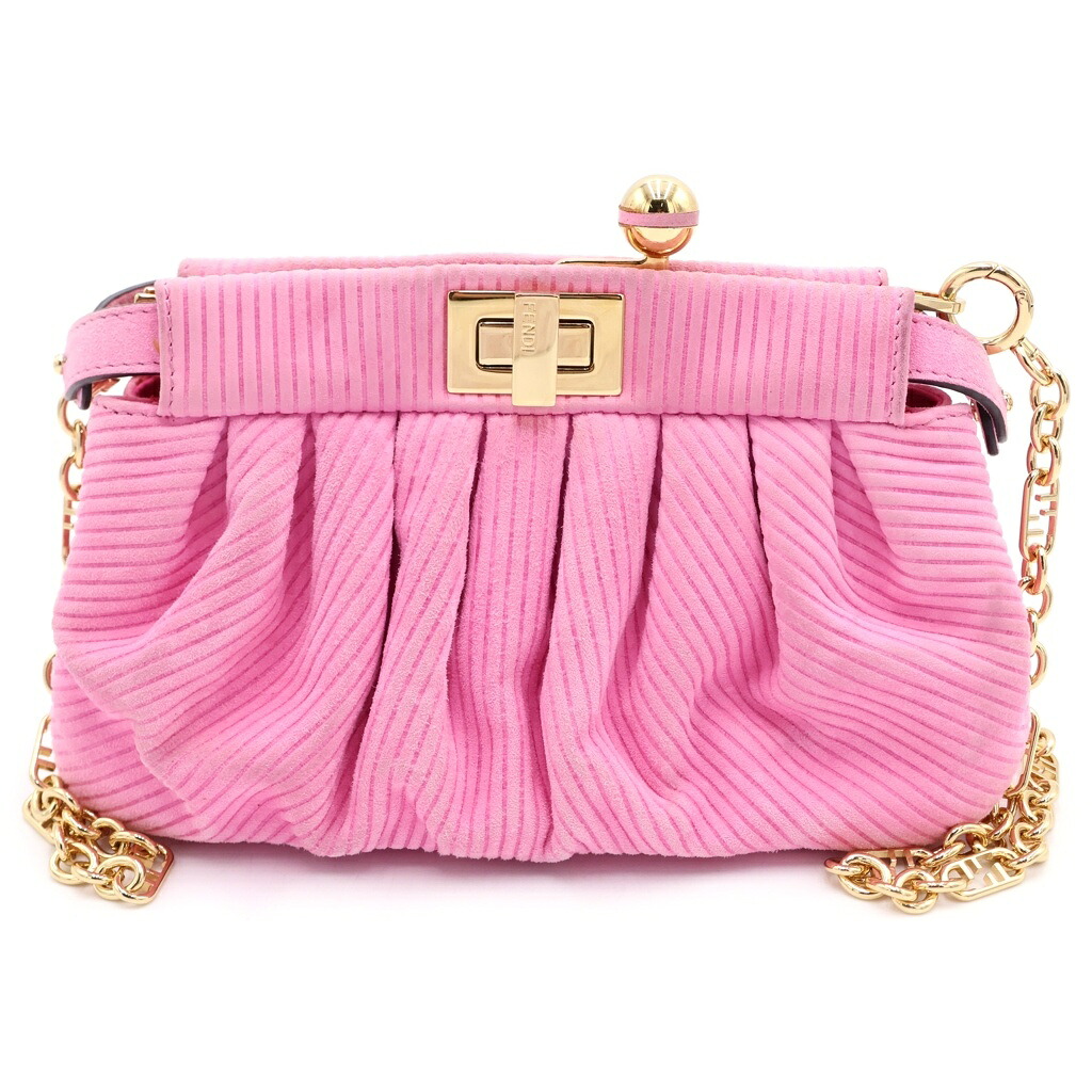 FENDI(フェンディ) ピーカブークリック チェーンショルダーバッグ ミニバッグ ピンクスエード 8BP118 ゴールド金具【中古】【程度B】【カラーピンク】【取扱店舗BRING福岡天神店】｜ブランド買取・販売　BRING 52,800円