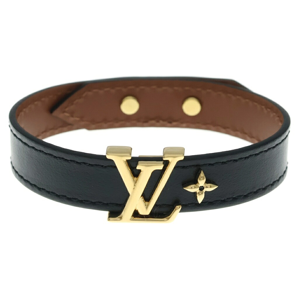 LOUIS VUITTON (Louis Vuitton) Monogram Flower LV Initial Bracelet Leather Band Black x Brown M8085F Gold Hardware [Used] [Level A] [Color Black] [Dealer BRING Kyoto Kawaramachi Store]
