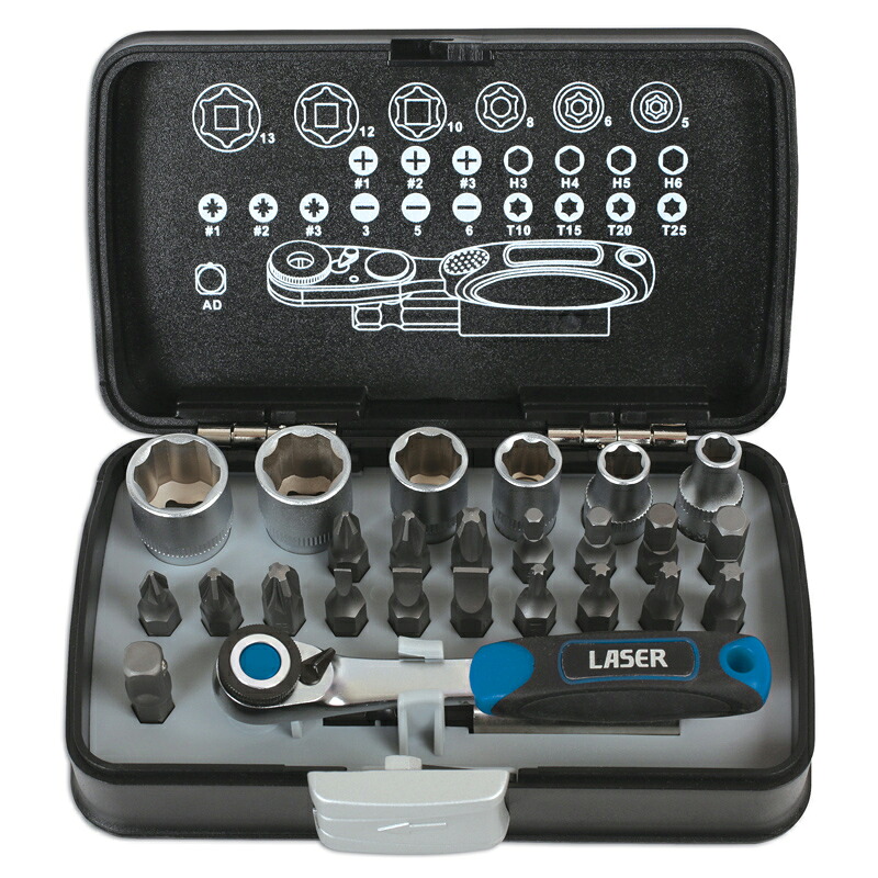 【送料無料】Laser-6555 1/4D ドライブ ソケット&ビット セット 26pc|British pro car tools