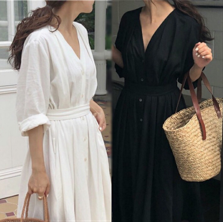 楽天市場 送料無料 ワンピース レディース マキシワンピース ロングワンピース 半袖 七分袖 Vネック Aライン ロング ミモレ丈 体型カバー 春 夏 フレアワンピース きれいめ バルーン パフスリーブ ゆったり カジュアル ナチュラル 綿 代 30代 40代 50代 ロング