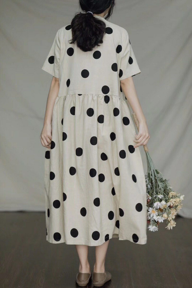 送料無料 マキシワンピース ロングワンピース 夏 麻 リネン 大きいサイズ マキシ丈 ロング丈 リネンワンピース ワンピース チュニック マキシ ロング チュニックワンピース 麻 リネン 涼しい 半袖 レディース 麻 リネン ナチュラル 体型カバー 着痩せ ドット柄 水玉