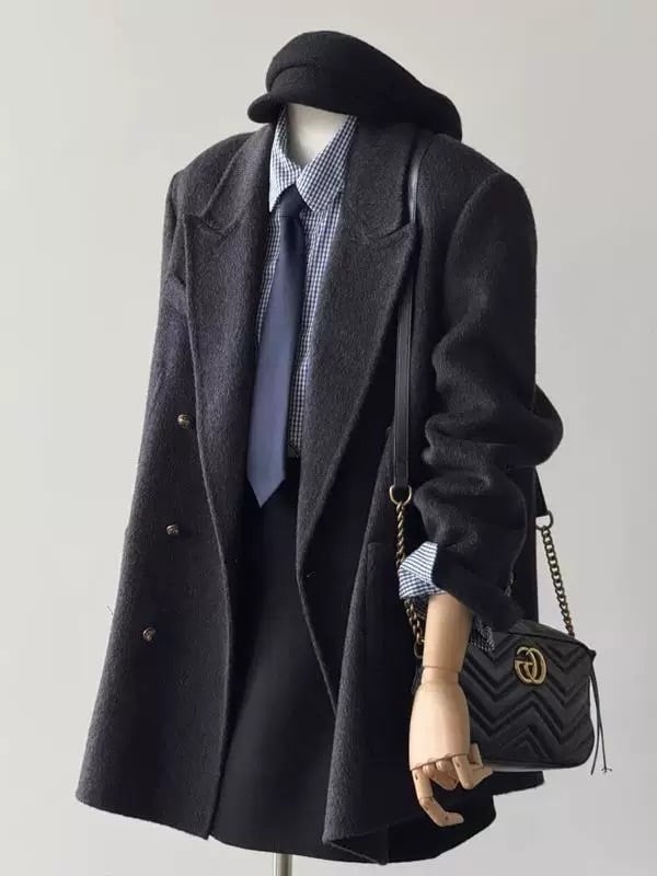 レディース ダブルブレストフォルムミドルコートファッション オシャレ カワイイ 女性用 制服シンプル ウエスト ダブルブレスト カシミヤ ウール コート ミドル丈 秋冬 コート｜ブライトン