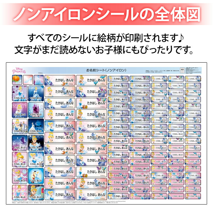 お名前シール タグ用シール 耐水 食洗機 入学 送料無料 キャラクター シンデレラ 2点セット 防水 ディズニー Pr入園 ノンアイロン レンジ