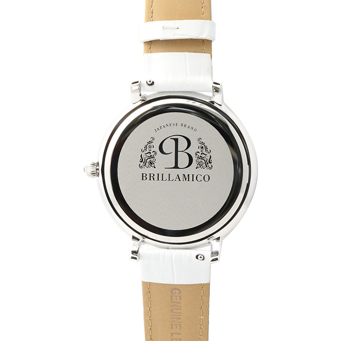 数量は多 1年保証 Brillamico Number 46mm White X Silver 革ベルト 正規取扱店 ブリラミコ 腕時計 スワロフスキー レディース メンズ 人気 ブランド ラッピング無料 Brooch 超特価激安 Guardia Csc Gob Ec