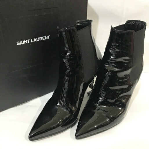 Saint Laurent PARIS サンローランパリ Patent Opium Monogramme Heeled Boots オピウム モノグラムヒール サイドゴアブーツ ブラック 37