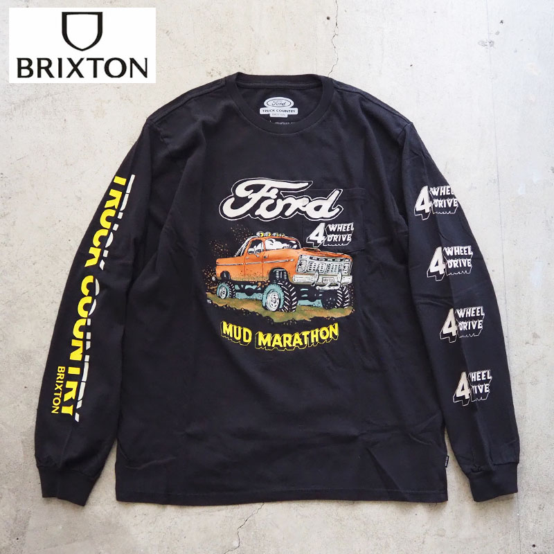 BRIXTON ブリクストン FORD フォード ロンT コラボ 17366 メンズ コラボ 長袖 長袖Tシャツ プリント 黒 ブラック ストリート バイカー サーフ アメカジ おしゃれ メール便