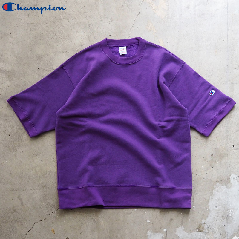 チャンピオン スウェット Tシャツ champion ハーフスリーブ スウエットシャツ USA製 C5-X002 メンズ レディース 五分袖 トレーナー 五分袖Tシャツ ロンT 無地 アメカジ ワンポイント オーバーサイズ シンプル バイオレット ペールブルー ゴールド USA