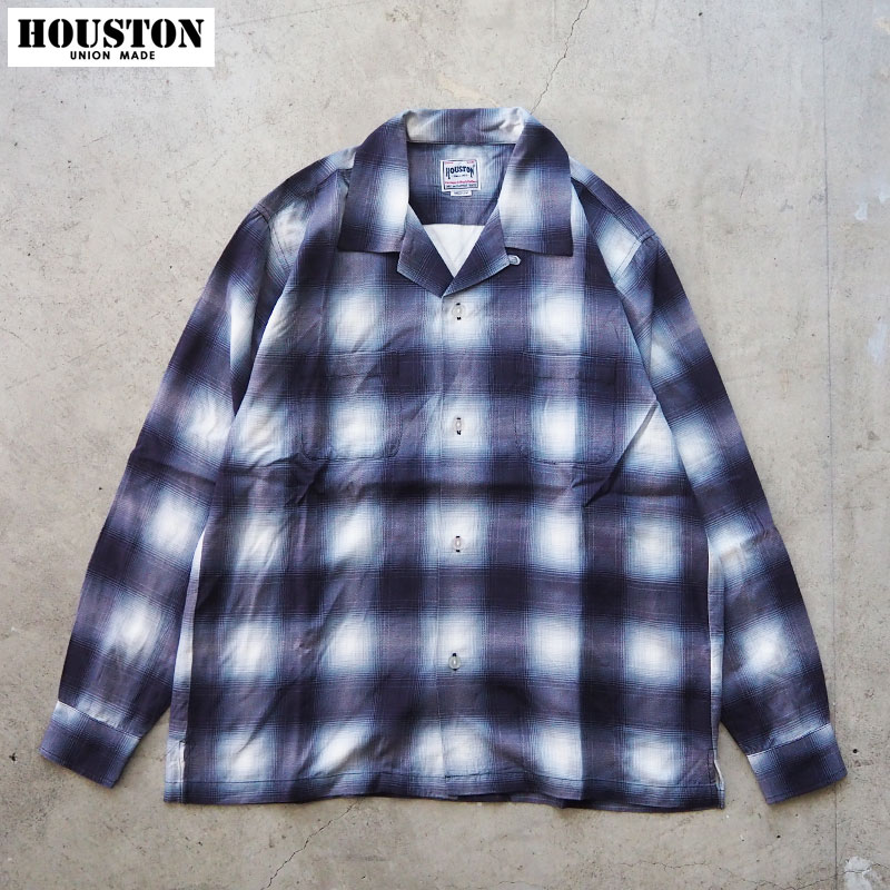 ヒューストン プルオーバー HOUSTON オンブレチェック 細工物プルオーバー 41284 メンズ オンブレ 照合のしるしプルオーバー オンブレー 照合のしるし 長袖 長袖プルオーバー 照合のしるし柄 アセテート 開襟 開襟プルオーバー アメカジ 表どおり