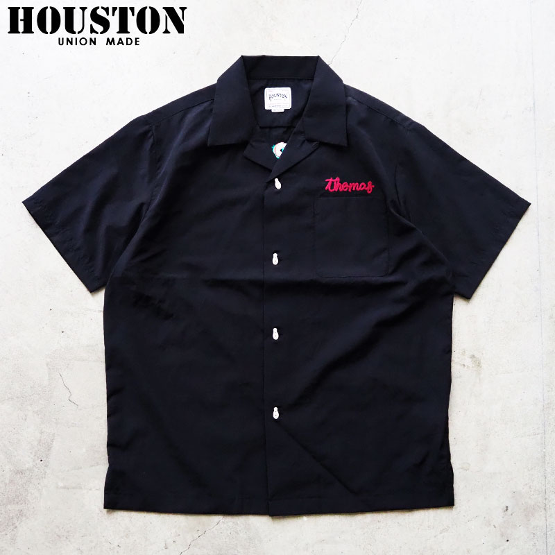 ヒューストン プルオーバー HOUSTON ボウリングプルオーバー 龍 41319 メンズ 刺し通す 半袖 和柄 刺し通すプルオーバー 半袖プルオーバー 刺しゅう スカプルオーバー アメカジ 黒 火竜