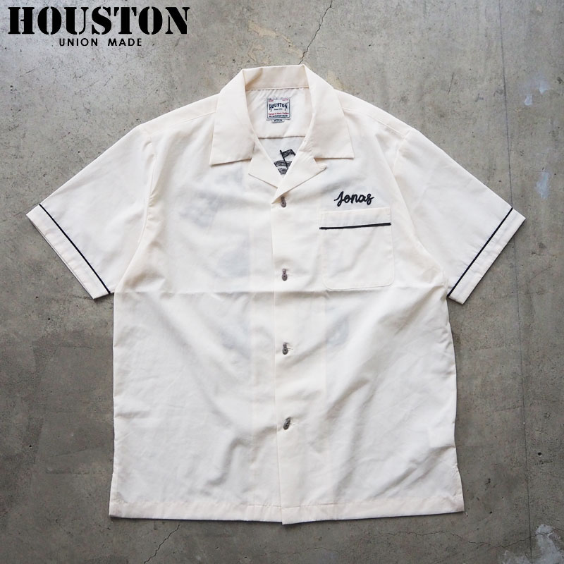 ヒューストン プルオーバー HOUSTON ボウリングプルオーバー CAR 41321 メンズ 刺し通す 半袖 刺し通すプルオーバー 半袖プルオーバー 刺しゅう スカプルオーバー アメカジ 白 象牙色 車
