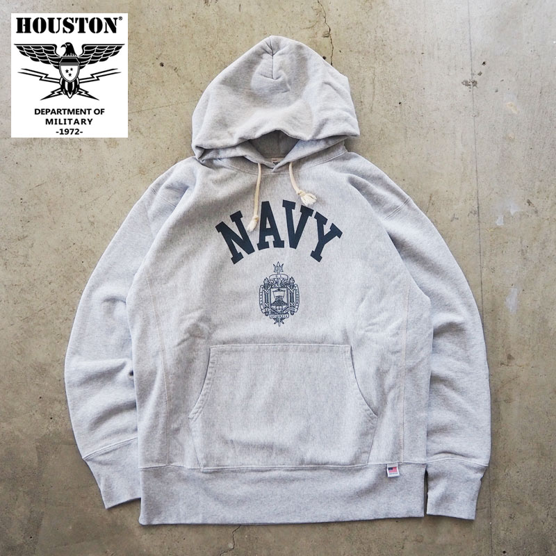 ヒューストン パーカー メンズ HOUSTON USAコットン スウェット フーディー 22312 プルオーバー U.S.NAVY リバースウィーブ アメカジ グレー 長袖 ミリタリー シンプル 裏起毛 スウェットシャツ トレーナー
