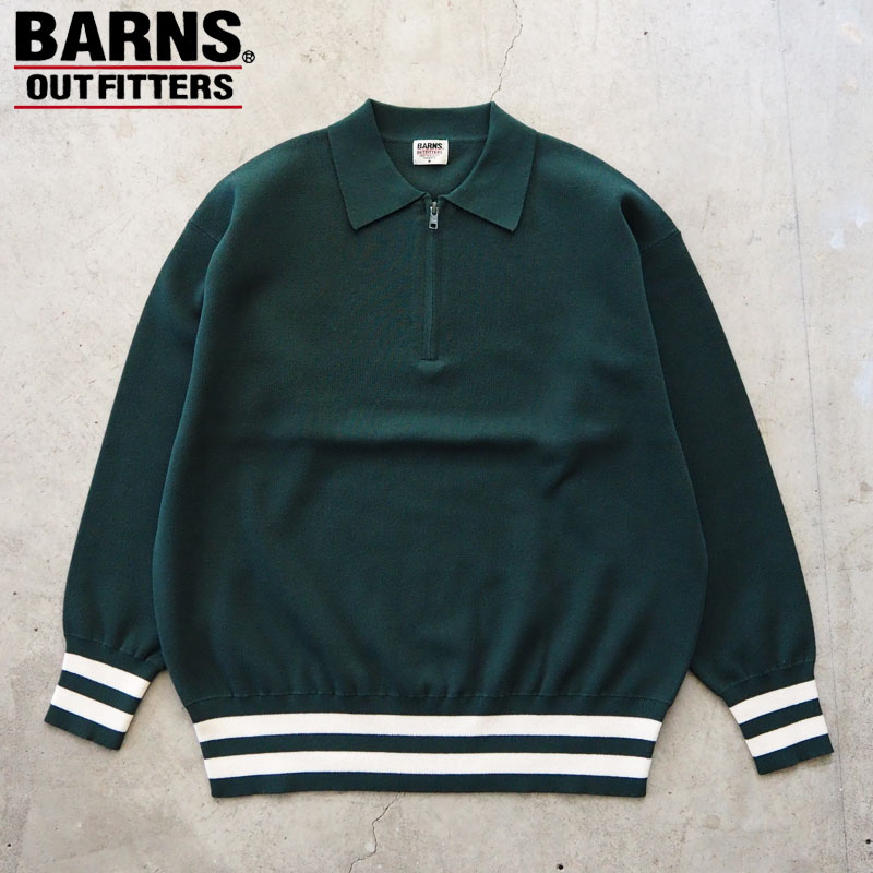 ジョージバーンズ ハーフジップ 編み物 BARNS OUTFITTERS 60\u0027s H/ZIP 編み物ティーシャツ BR-25425 メンズ ティーシャツ 長袖 ともし火編み物 伝達ルート アメカジ 古典派音楽 アウトフィッターズ ニット・セーター-トップス