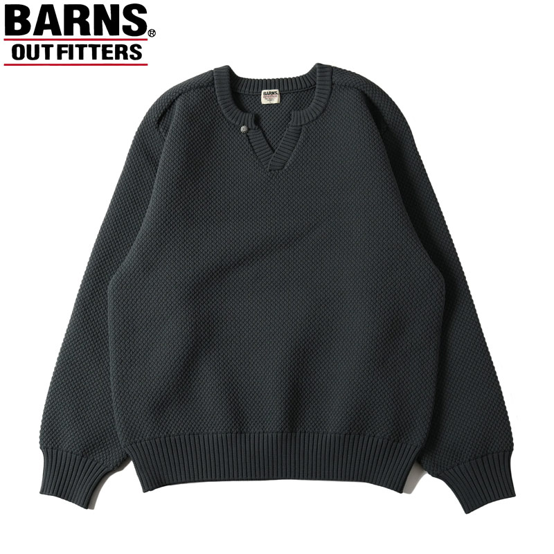 バーンズ アウトフィッターズ BARNS OUTFITTERS キーネック ニット BR-24430 メンズ セーター 無地 シンプル ポップコーンニット ネイビー 紺 長袖 15,682円