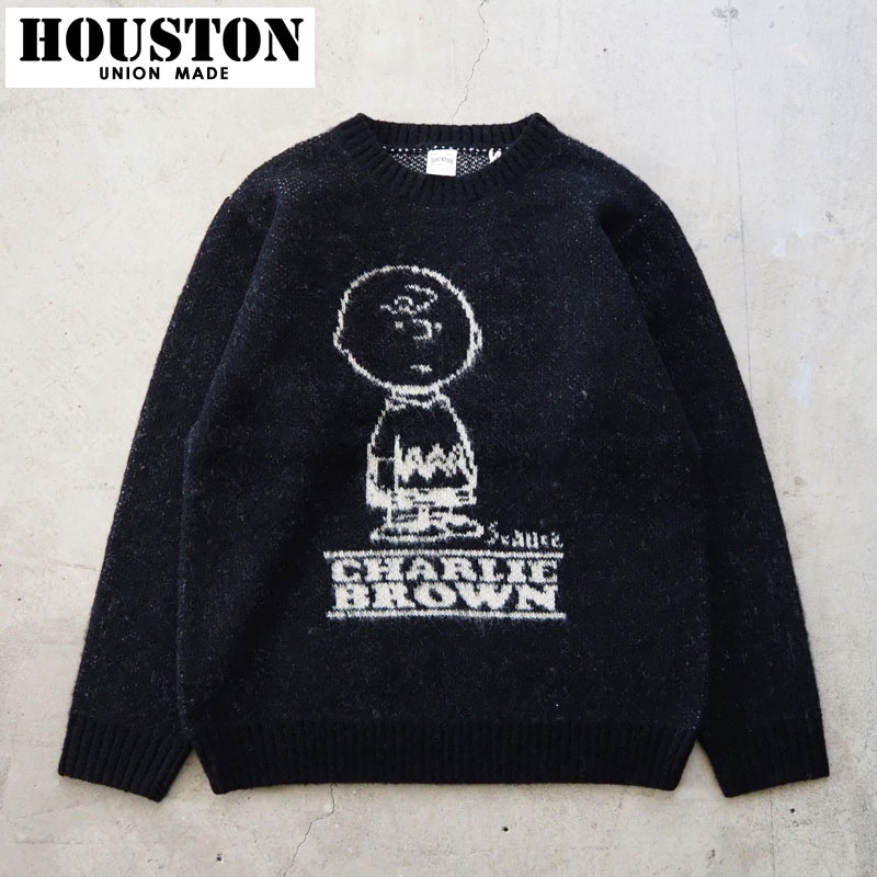 ヒューストン ニット メンズ レディース HOUSTON チャーリーブラウン モヘヤ セーター 22347 MOHAIR WOOL SWEATER (CHARLIE BROWN) 長袖 長袖セーター 黒 キャラクター ブラック ウール
