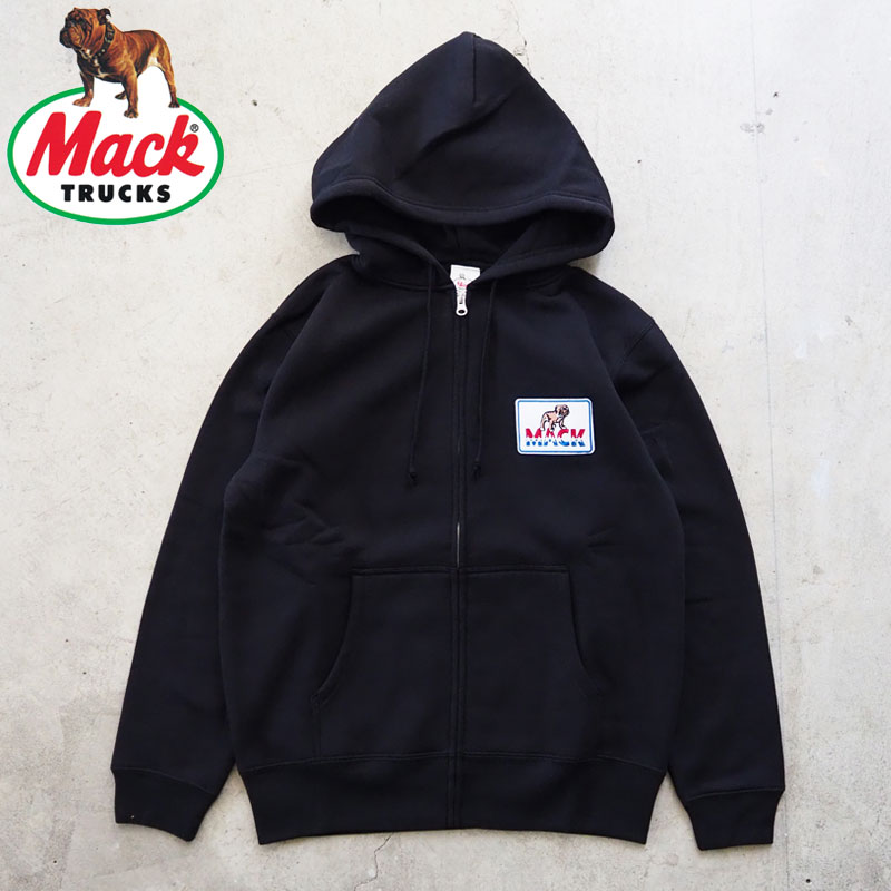 マックトラック ジップ パーカー Mack Trucks MCTC-004 メンズ スウェット ジップアップ 裏起毛 ジップパーカー 黒 ブラック ワッペン ブランドロゴ アメカジ シンプル 長袖 パーカ｜GOOD HOLIDAY グッドホリデイ