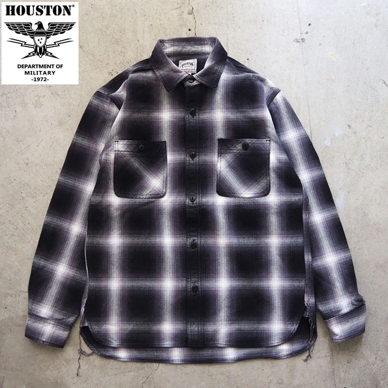 ヒューストン ネルシャツ HOUSTON シャツ オンブレーチェック ビエラシャツ 41252 メンズ 長袖 長袖シャツ チェックシャツ ワークシャツ チェック柄 アメカジ ストリート 黒 グレー ヴィンテージ ワーク