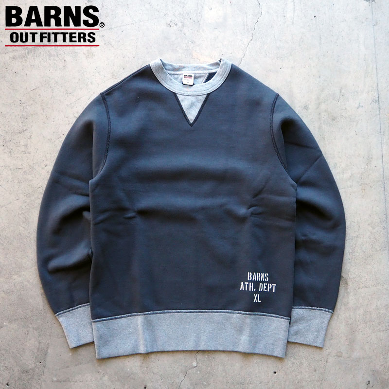 バーンズ トレーナー BARNS OUTFITTERS COZUN RIB CREW PT BR-24418 メンズ スウェット プルオーバー 裏起毛 日本製 ヘビーウェイト コズン ガゼット 米国製ミシン フラットシーマー アウトフィッターズ outfitters グレー ブラック