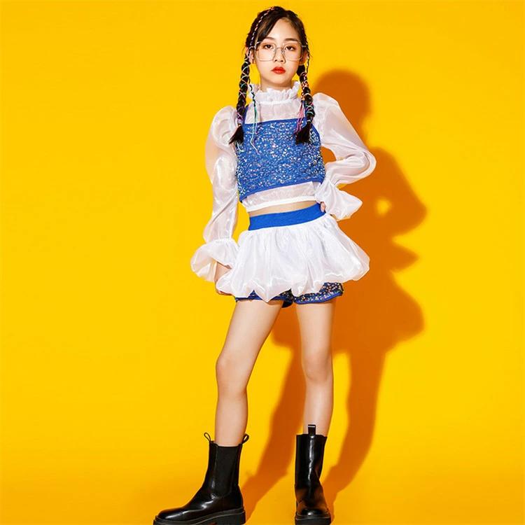 ジャズダンス衣装 長袖 透け感 子供 女の子 パフスリーブ ヒップホップ キュロット ダンス衣装 ダンスウエア キッズ 3点セット