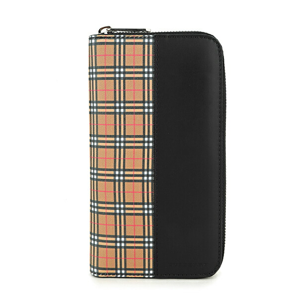 バーバリー Burberry 長財布 ラウンドファスナー 4080175 70450 Small Scale Check And Leather スモールスケールチェック レザー ラウンドジップウォレット Antique Yellow アンティークイエロー Black ブラック イエロー系 ブラック 黒 ブランドストリートリング