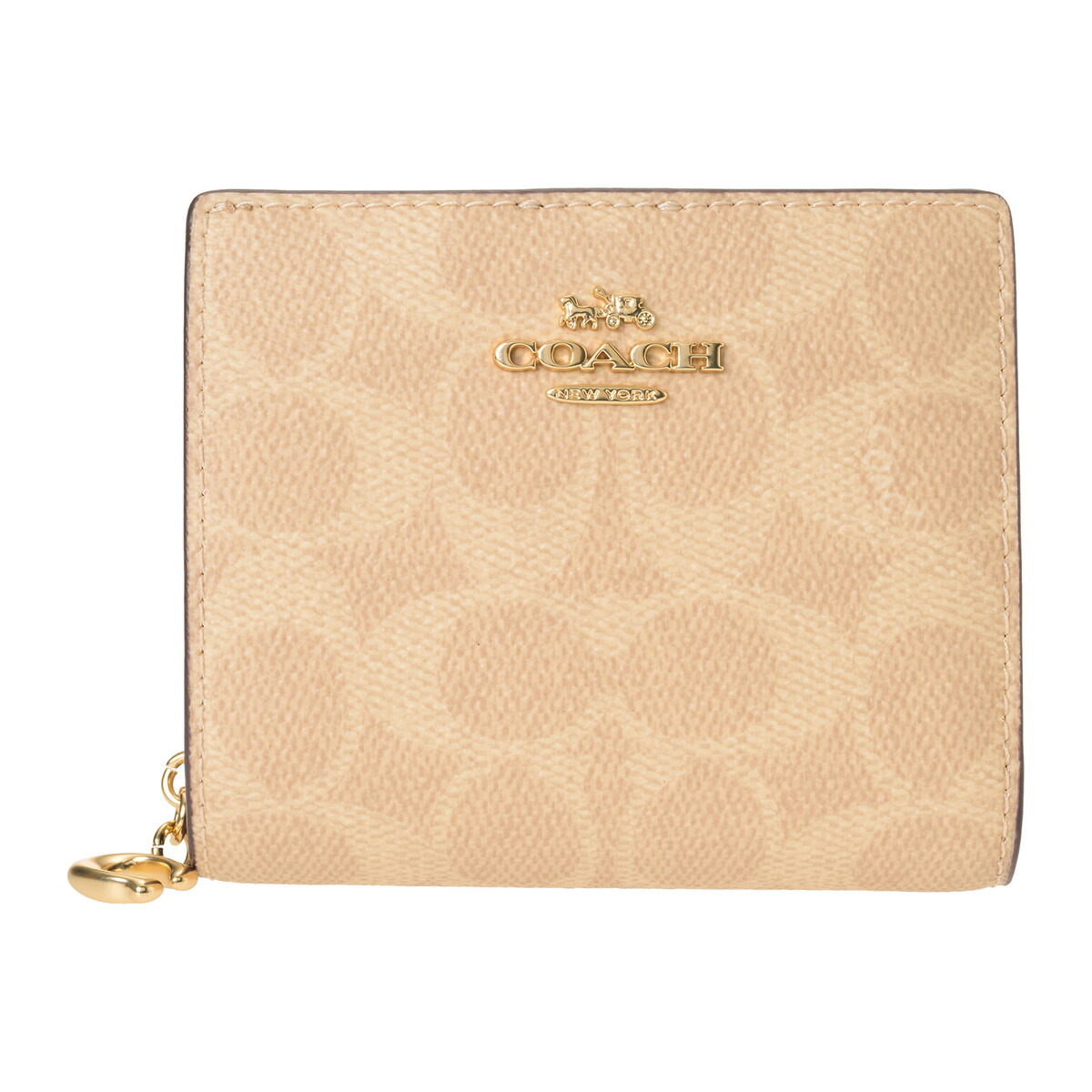 COACH コーチ ベージュ 三つ折り財布 Brandol / COACH コーチ 三つ折り財布 シンプル レザー ミニ財布