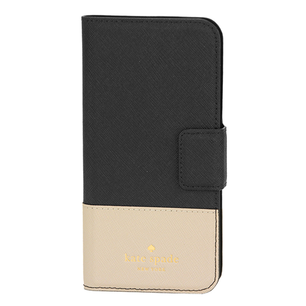 ケイトスペード iPhone7/iPhone8 スマートフォンケース kate spade 8ARU2154 011 ブランド小物 アイフォンケース IPHONE CASES LEATHER WRAP FOLIO レディース BLACK/TUSK(タスク) ブラック 黒/ライトベージュ