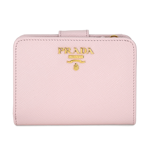 新品 プラダ PRADA 2つ折り財布 サフィアーノ メタル ライトピンク