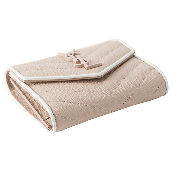 サンローラン2つ折り財布SAINTLAURENT403943BOWF26983財布モノグラムMONOGRAMMEルルエンベロープウォレットレディースROSE(ローズ)ピンクベージュ系キルティングメタルロゴラグジュアリー【送料無料】