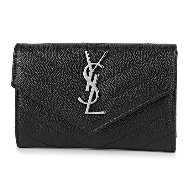 サンローラン コンパクト財布 SAINT LAURENT 414404 BOW02 1000 財布 モノグラム MONOGRAMME エンベロープウォレット レディース NOIR(ノワール) ブラック 黒 グレインパウダー キルティング エレガント【 送料無料】