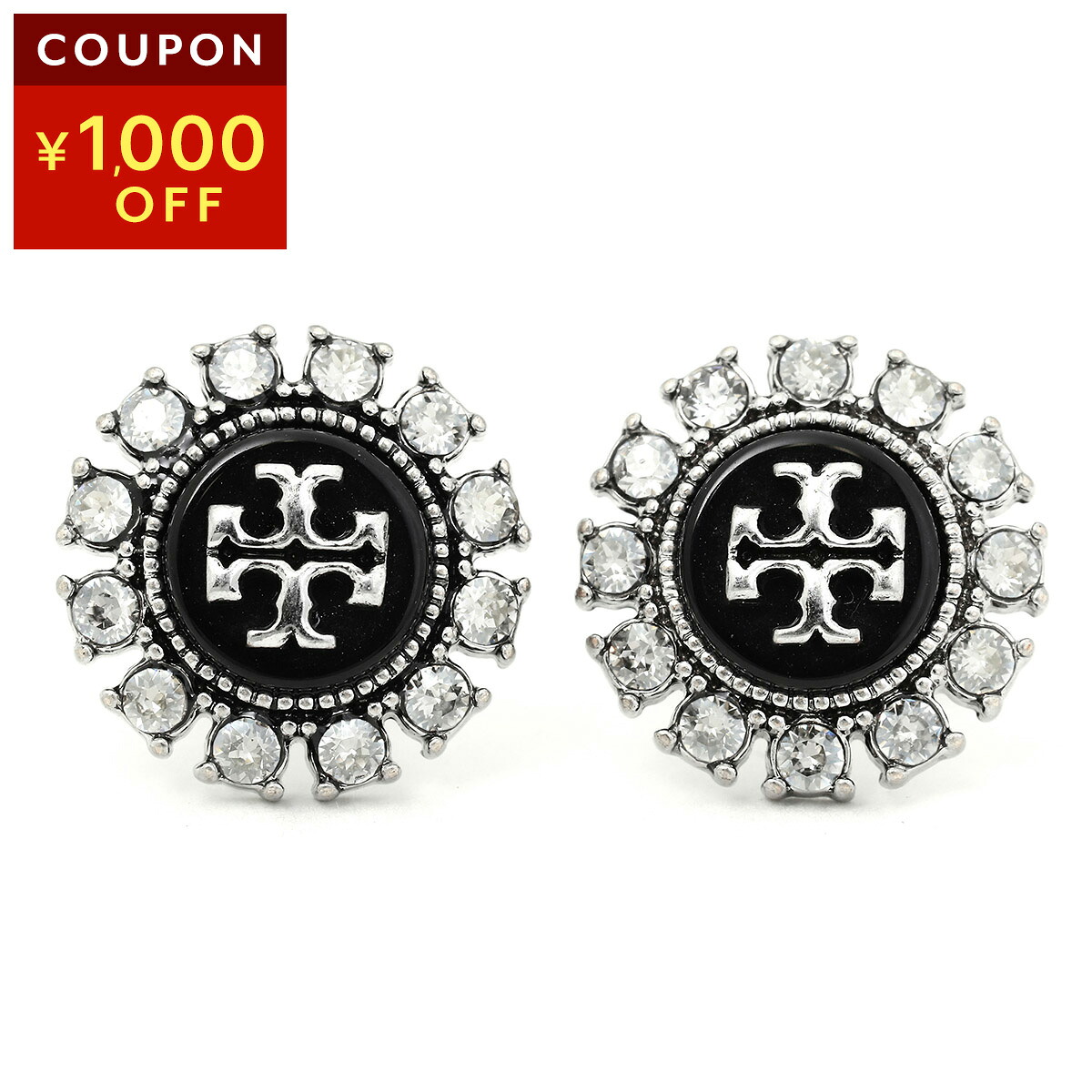 トリーバーチ ピアス TORY BURCH エナメル ロゴピアス 141920 961 レディース シルバー 銀 ブラック 黒【1万円以上で1,000円OFF★最大5,000円OFFクーポン配布中】｜ブランドストリートリング