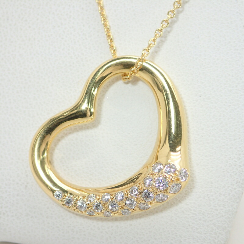 ティファニー Tiffany Co ジュエリー ｋ18 750 イエローゴールド 時計 オープンハート カルティエ ダイヤモンド ペンダント ネックレス ラージサイズ 中古