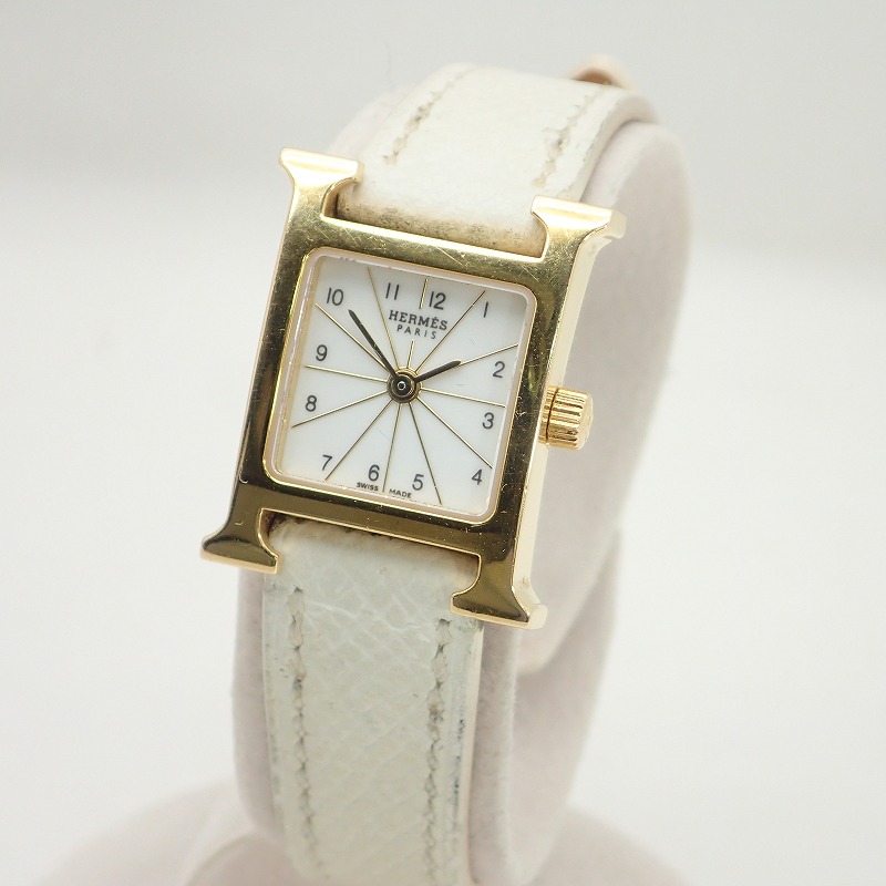 エルメス Hermes Hウォッチミニgpレザーベルトレディースクォーツウオッチ Hh1 101白妙英字大皿 中古 Musiciantuts Com