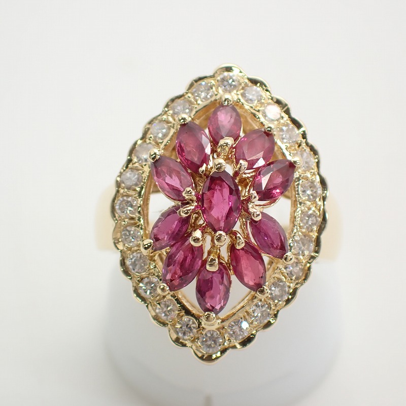 K18YG ルビー1.65ct ダイヤモンド0.41ct イエローゴールド リング 12号 【店長のおすすめ】【ノンブランドジュエリー】
