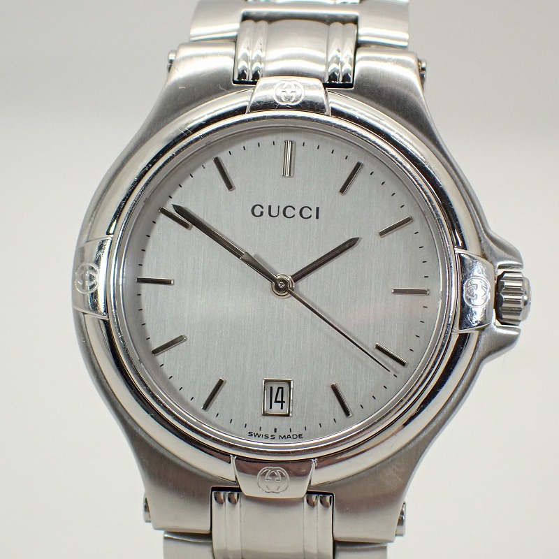 稼働/美品 GUCCI グッチ 腕時計 9000M コンビ ダイヤ シルバー GUCCI】グッチ コンビ 9000M ステンレススチール×金メッキ