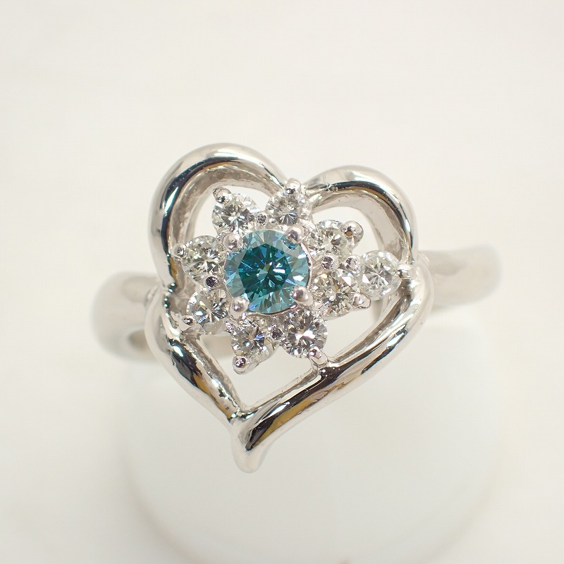 Pt900 ブルーダイヤモンド 0.19ct ダイヤモンド0.35ct プラチナリング 12号 【中古】【ノンブランドジュエリー】【店長のおすすめ】