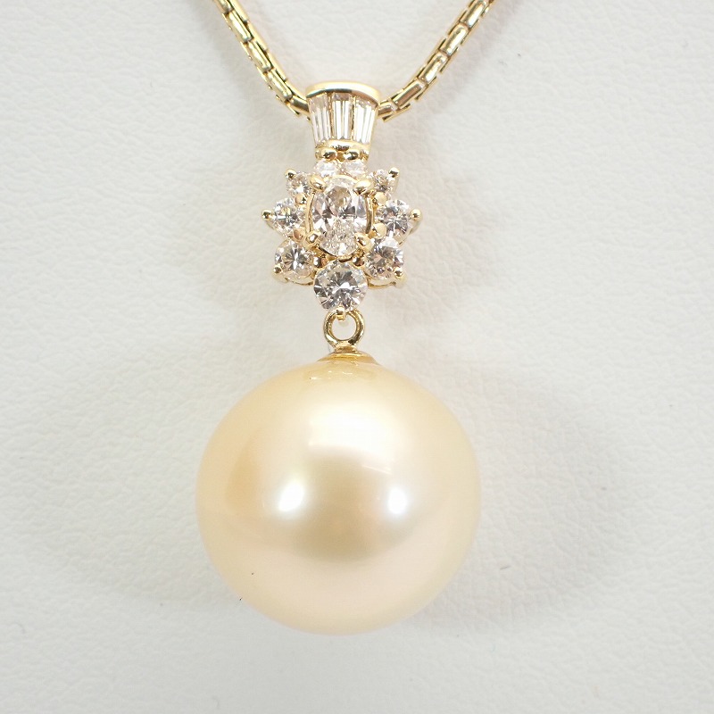 K18 南洋真珠 白蝶真珠 ダイヤ0.14/0.40ct ペンダントネックレス 40ｃｍ 【中古】ゴールドパール