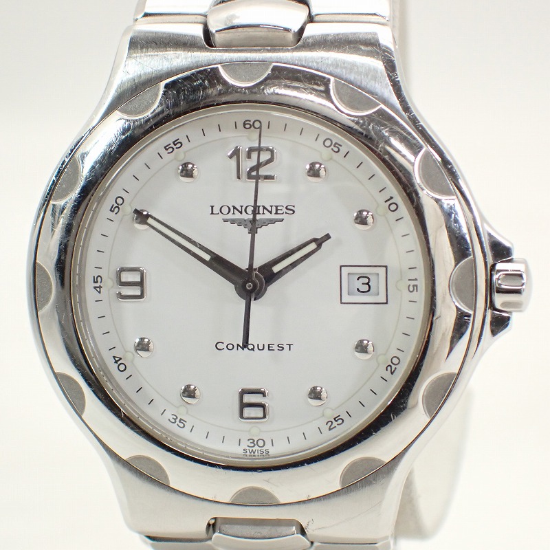 ロンジン 【LONGINES】 SS コンクエスト 白文字盤デイト付き レディースクォーツ 腕時計 ＊L1.505.4 【中古】