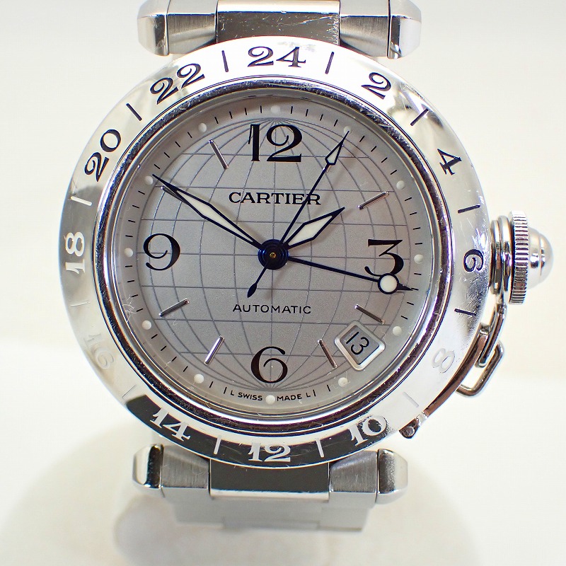 カルティエ【CARTIER】SSパシャCメリディアンGMTメンズ自動小銃一巻きオートマシルバー文字記号盤ウオッチ＊W31078M7【中古】