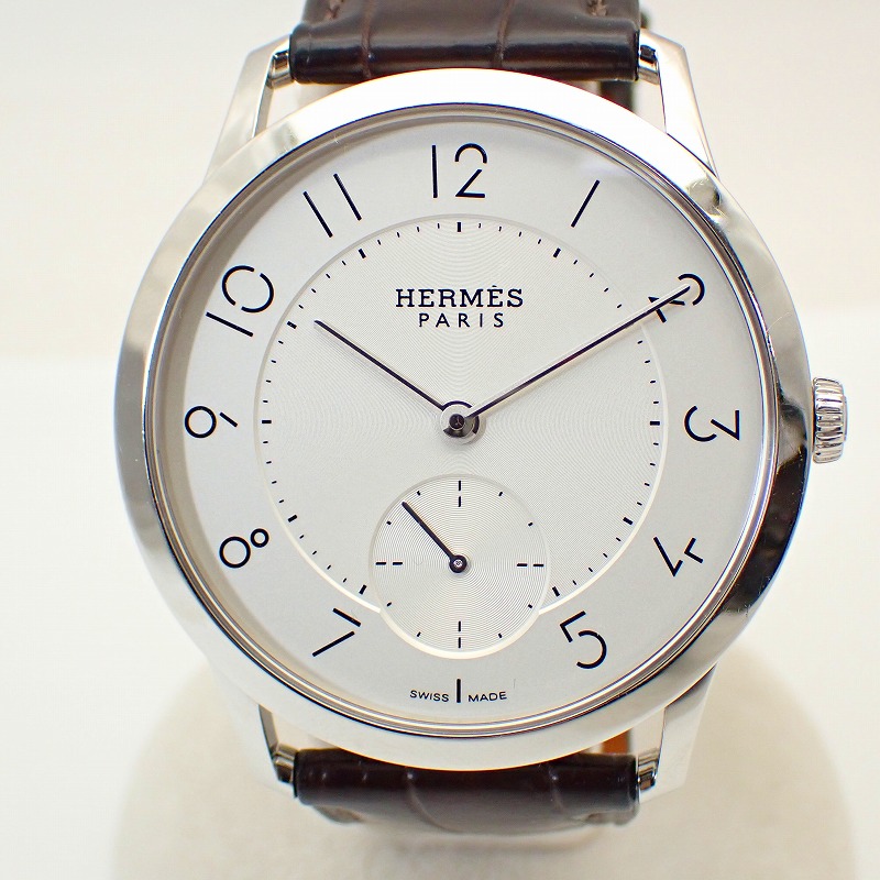 エルメス【HERMES】スリムドゥエルメススモールセコンドSSレザーベルトメンズ自動小銃一巻き＊CA2.810ウオッチ【中古】