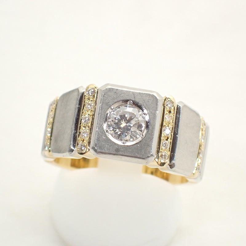 K18/PT900 ダイヤ0.507ｃｔ/0.13ｃｔ イエローゴールド/プラチナ コンビ リング 21号 【中古】【ノンブランドジュエリー】【店長のおすすめ】