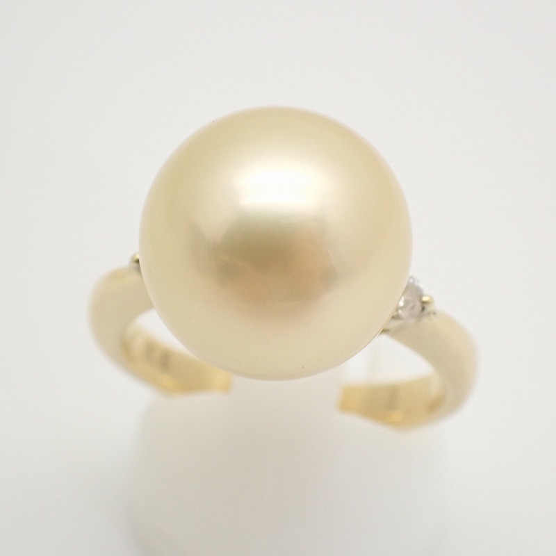 K18 白蝶真珠 ダイヤモンド0.15ct イエローゴールド リング 19号 南洋真珠 【ノンブランドジュエリー】【店長のおすすめ】ゴールドパール