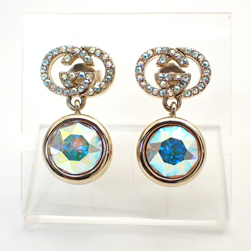 楽天市場】GUCCI グッチ クリスタル付き ダブルGピアス ゴールドトーン