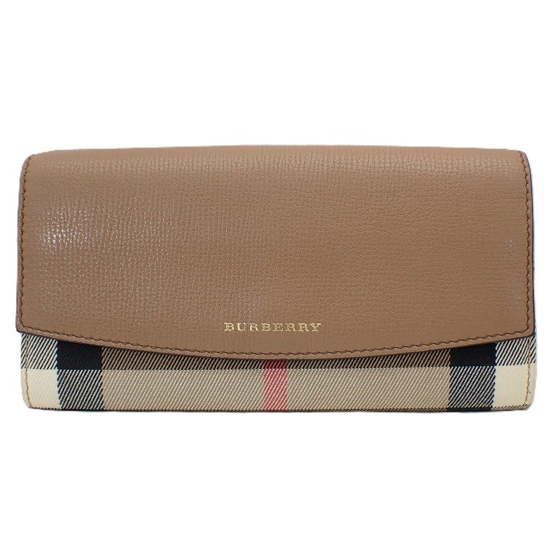 バーバリー【BURBERRY】キャンバスｘレザーかぶせ長財布ブラウンｘベージュ【中古】｜BestSelect HORIKOSHI