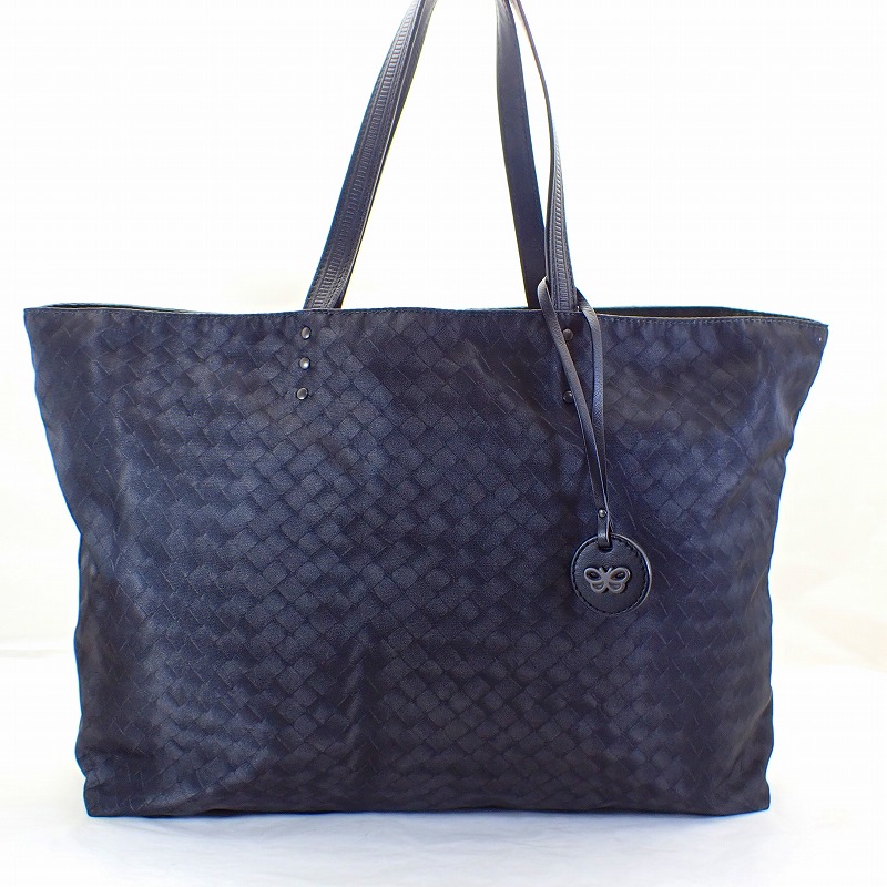 ボッテガヴェネタイントレッチオミラージュナイロントートバッグ耐久性手なめし革黒いこと【BOTTEGA VENETA】【中古】ボッテガベネタ
