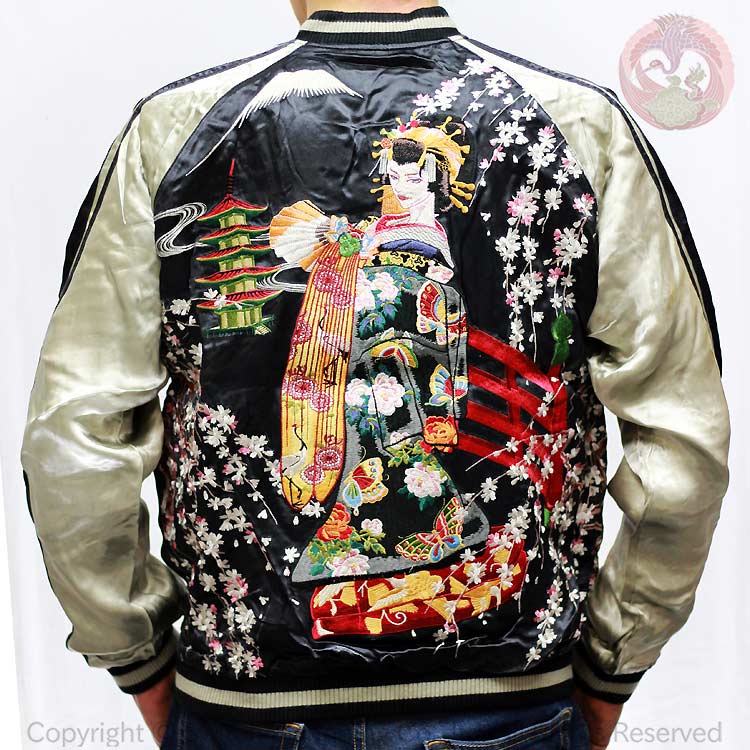 スカジャン 花旅楽団 桜刺繍 京都花魁 楽天市場】髑髏花魁刺繍スカジャン GKJ-004 satori(さとり) 和柄