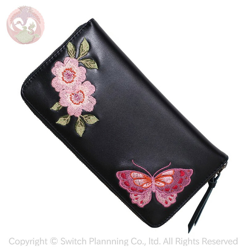 楽天市場】花旅楽団 レザーウォレット SLWL-503 桜と蝶々刺繍 メンズ
