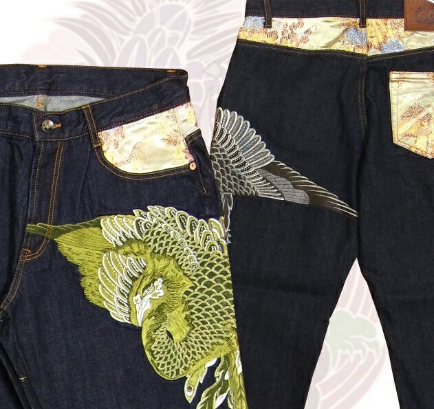 楽天市場】花旅楽団 和柄 ジャガードデニムパンツ SP-550 鳳凰刺繍